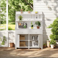 ChicFurnit Fir Wood Garden Potting Bench Table 65-inch Workstation with Storage Shelf Drawer Cabinet White