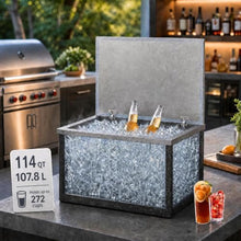 GarveeLife Drop in Ice Chest 130QT, SUS304 Stainless Steel Sliding Cover 24H Non-Electric Insulation, Recessed Outdoor Kitchen Ice Cooler with Drain Pipe & Plug, 28"Lx20"Wx17"H, for Wine Beer Party