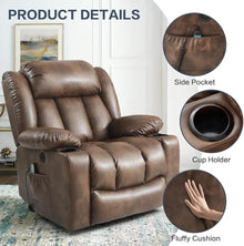 UOPYNE Oversized Power Lift Recliner Chair with Heat and Massage, Large Leather Electric Lounge Seating for Seniors, Big Reclining Sofa with USB Ports and Cup Holders