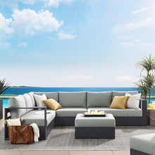 Modway Tahoe Aluminum 5-Piece Outdoor Patio Furniture Gray, Modular Sectional Sofa Set with Weather-Resistant Cushion and Ottoman, Ideal for Deck, Backyard Poolside