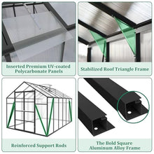 10x12 FT Greenhouse, Heavy Duty Polycarbonate Greenhouses for Outdoors with Thicken Sturdy Aluminum Frame, Large Walk-in Green House with Stakes, Ropes, Roof Vent, for Outside Garden Backyard, Black