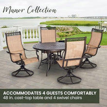 Hanover Manor 5-Piece Outdoor Dining Set Rust Resistant Aluminum Patio Set for 4 with 360 Degree Swivel Rockers Cast/Sling