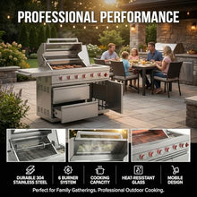46" Outdoor Kitchen Island with Side Burner, 4-Burner 75,300 BTU Propane Gas BBQ Island with Rotisserie, Side Prep Shelf, Storage Drawers, LP/NG Convertible, for Backyard and Patio Cooking, Silver