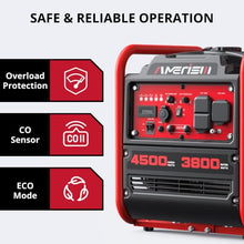 AMERISUN 4500W Open Frame Gas Inverter Generator, CO Alert, 30A RV Outlet
