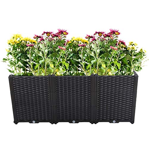 Hershii Plastic Raised Garden Bed Planter Kit DIY Indoor Outdoor Rectangular Vegetable Herb Flowers Planting Extra Deep Container Box Gardening Decoration Gift for Patios, Lawn, Yard, Porch - Black