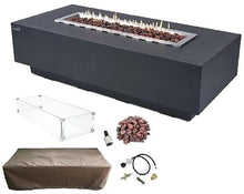Elementi Granville Gas Fire Pit Cast Concrete Fire Table, Outdoor Fire Pit Electronic Ignition | Canvas Cover, Lava Rock Included | Free AMS Wind Guard | Dark Gray (Propane Gas)
