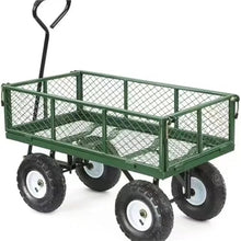 ZGLINMZ Folding Garden Cart with Mesh Panels Durable 4-Wheel Steel Utility Wagon for Yard Work Outdoor Transport Heavy-Duty and Easy to Maneuver