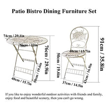GPWDIEJB Retro Metal Folding Bistro Set with 2 Chairs and 1 Table Weather Resistant Outdoor Side Table for Patio Yard Garden Cast Iron End Table Coffee Tables Vintage Dining Furniture