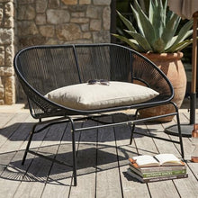 SRECELL Outdoor Wicker Loveseat Patio Furniture, PE Rattan Love Seat with Iron Frame, All-Weather Patio Bench Seating for Backyard, Balcony, Deck, Modern Outdoor Couch No Cushions,Black