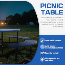 akucvor 46'' Blue Round Metal Picnic Table with Umbrella Hole, Steel Picnic Tables, Heavy Duty Sturdy Commercial Picnic Tables for Outdoor Garden Courtyard BBQ