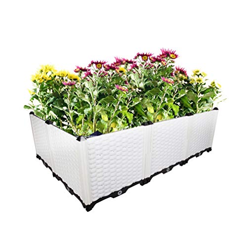 Hershii Gardening Raised Bed Kits DIY Rectangular Plant Growing Container Plastic Vegetables Herbs Flowers Large Deepened Planter Box for Balcony, Patio, Yard - White - 46.06 X 30.7' X 14.96 Inches