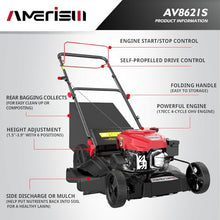 AMERISUN Self Propelled Gas Lawn Mower, 21" with 170cc 4-Cycle OHV Engine 3-in-1 RWD Self-Propelled Lawn Mower (AV8621S1)