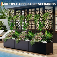 TrailBlaze Large Metal Planter Box with Trellis & Privacy Screen, Black Lattice | with Lockable Wheels & Drainage Holes, Weatherproof Raised
