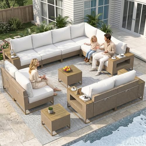Outdoor Patio Furniture Set, PE Wicker Sectional Sofa with Thick Cushions