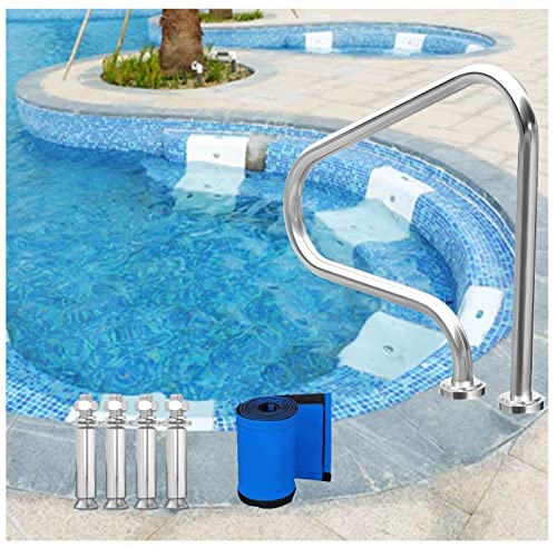 Pool Handrails 31X31 inch Pool Rail 250Lbs Load Capacity Rustproof Pool Handrail Humanized Swimming Pool Handrail with Blue Grip Cover & Screws