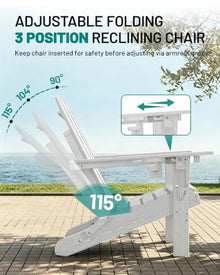 PLUUV Adjustable Folding Adirondack Chairs Set of 4 with Cup Holders, White