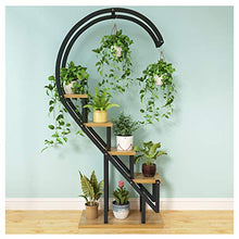Multi-Tiered Metal Plant Pot Stand, Standing Flower Display Shelf Holder, Outdoor Indoor Plant Stand Rack (Black Frame Light Walnut Swatch )