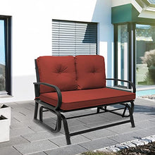 Outdoor Patio Swing Glider Bench Chair Porch for 2 Person Loveseat with Cushion Steel Frame Seating Rocking Balcony Garden Backyard Set (Rust) (HG020181-Rust)