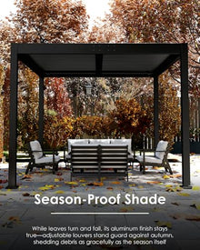 GREENVINES 10' x 10' Louvered Pergola | Outdoor Gazebo with Adjustable Top | Integrated Drainage System | Rustproof Hardtop Patio Roof | for Sun & Rain Shade | Deck Garden Backyard | Black