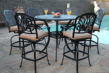 GrandPatioFurniture.com CBM Patio Elisabeth Collection 7 Piece 48" Cast Aluminum Bar Set Black Brown