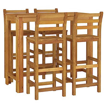 KGFHERENB 5-Piece Solid Acacia Wood Garden Bar Set, Rectangular 4-Person Outdoor Pub Table and Barstool Dining Set for Patio, Backyard, and Terrace, Natural Brown Finish