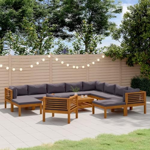 QINXIXINAIXI Wooden Lounge Set Dark Gray Natural Wood Solid Acacia Medium Garden Seating Sets Patio Furniture Poolside Modern Outdoor