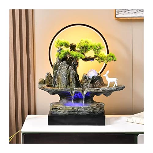 Tabletop Fountains Tabletop Water Fountain Rock Falls Fountains Indoor Waterfall Fountain Tabletop Fountains Chinese Artificial Bonsai Interior Decorations with LED Light Desktop Water Fountain (Size