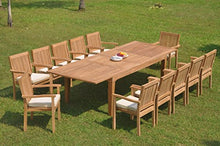 TeakStation 12 Seater Grade-A Teak Wood 13 Pc Dining Set: 122" Caranas Double Extension Rectangle Table and 12 Leveb Stacking Arm Chairs #TSDSLV45