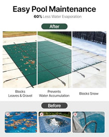VEVOR Inground Pool Safety Cover, 18 ft x 40 ft Rectangular Winter Pool Cover, Triple Stitched, High Strength Mesh PP Material with Good Rain Permeability, Installation Hardware Included, Green