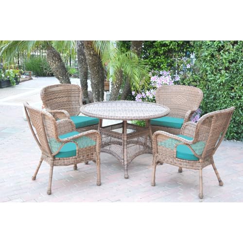 Jeco Windsor Honey Wicker Dining Set with Cushions Turquoise
