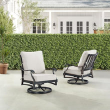 Oakland Living Pair of Black Aluminum Patio Deep Seating Swivel Rocker Club Chairs with Light Grey Cushions