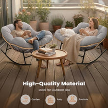 Easyego 2-Piece Oversized Papasan Rocking Chairs with Ottoman for Indoor Outdoor, Comfortable Wicker Rocker for Deck, Balcony, Poolside, Lawn, Bedroom, Living Room, Light Grey