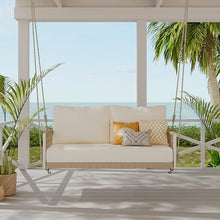 Praxatek Woven Rope Outdoor Porch Swing Sofa with Cushions, 2-Person, Iron Frame, Beige, 51.6" L x 26.4" W x 20.1" H (White Steel)