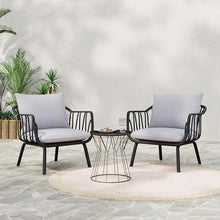 Christopher Knight Home Outdoor Club Chair, Arm Chairs with Cushions, Modern Patio Basket Bucket Seating, Black Basket Weave Chair Sets for Poolside Patio, Plastic Club Chairs Set of 2, Grey