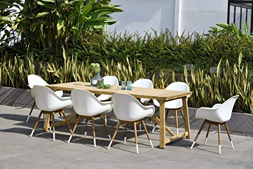 Amazonia Keystone 9-Piece Oval Patio Dining Set Grade A Teak Wood White Chairs