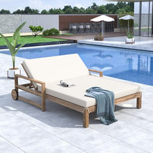 Finca ancha Charming Patio Furniture Set, Acacia Wooden Daybed with Adjustable Backrest, Cushions for Outdoor Lounging, Patio Bar Set w/Sillas para Balcon, Sillas para Patio Exterior (Beige)