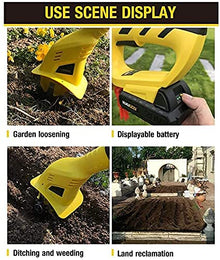 Tiller Rotavator Cordless, 20V Portable Electric Hand Tiller with Rechargeable Battery and Charger, 97-127Cm Adjustable Handle, Hand Held Soil