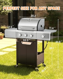EUHOME 3 Burner Propane Gas Grill with Side Burner, 40,500 BTU BBQ Grill