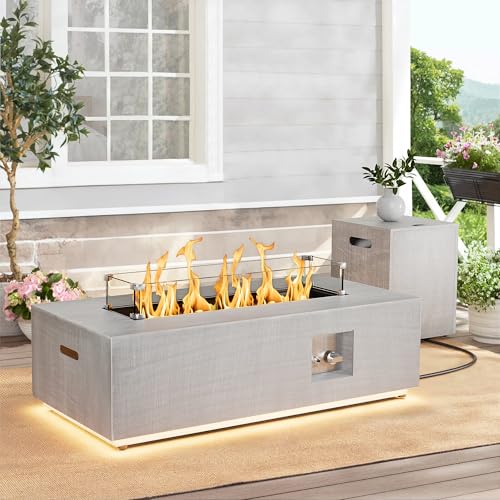 42" Outdoor Propane Fire Pit Table Rectangle Gas Firepit for Outside Patio