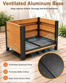 Wood Grain Aluminum Trough Planter, Long Raised Patio Plant Container, Outdoor Window Garden Box for Balcony Railings Herbs Flowers(H60cm(24in),60x120cm/24x47in)