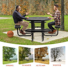 Gndigufa Picnic Tables with Umbrella Hole, Outdoor Steel Heavy Duty Commercial Grade Black Table, Bench Set for Lawn, Patio, Park, Yard, Garden, Porch (46'') (Round)