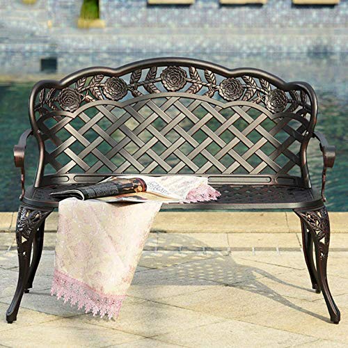 KLYCHF Garden Bench Terrace Garden Benches Retro Decorative Benches Aluminum Bench with backrest and armrests Outdoor Park Balcony Lounge Chair Suitable for Lawn Porch (B)