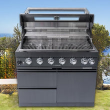 6 Burner Outdoor Kitchen Island with Grill, 85000 BTU Deluxe Stainless Steel BBQ Island, Gas Propane Modular Outdoor Kitchen with Rotisserie, Storage Cabinets & Drawers, 43"W, Black