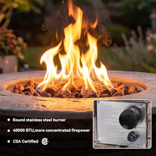 COSIEST Outdoor Propane Concrete Fire Pit Table w Imitation Stone Surface 32-inch Round Fire Table, Certified, 40,000 BTU Stainless Steel Burner, Free Lava Rocks, Fits 20lb Tank Inside