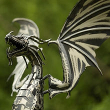 Zaer Ltd. Metal Dragon Rocking Garden Stake, Kinetic Wind Decor, Metallic Black Finish, Moving Wings (Tail Down Moonfyre)