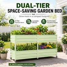 EXPEAK Galvanized Raised Garden Bed 6x2x3 ft, Dual-Tier Elevated Metal Garden Bed with Lockable Wheels, Planter Raised Beds for Vegetables, Herbs & Flowers, Green