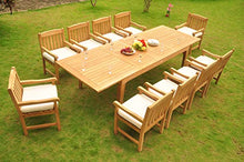 WholesaleTeak 10 Seats 11 Pcs Grade-A Teak Wood Dining Set: 122" Caranas Double Extension Rectangle Table and 10 Devon Arm Chairs #WHDSDV