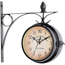 NUHSLF Wall Clock, Outdoor Garden 8 Inch Double Sided Paddington Station Clock Antique-Look Bracket Waterproof Indoor Decoration Outside,White (Black)
