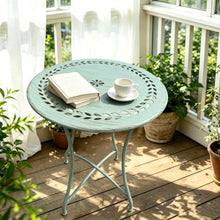 Labasuan Vintage Distressed Cast Iron Round Side Table, 24.4in Weather Resistant Patio Coffee Table, Hollow Pattern Outdoor Accent Table for Balcony Garden Backyard Indoor Plant Stand(Green)