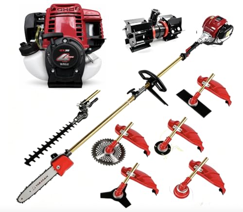 GX35 4 Cycle Gasoline Brush Cutter, Straight Shaft Grass Trimmer Weed Eater with Shoulder Harness, Durable Outdoor Power Equipment Tiller